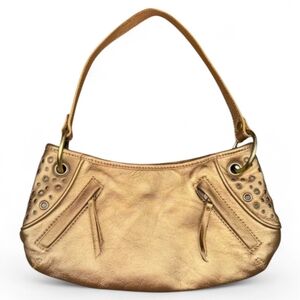 Y2K Revival The Limited Metallic Gold Leather Studded Mini Shoulder Bag